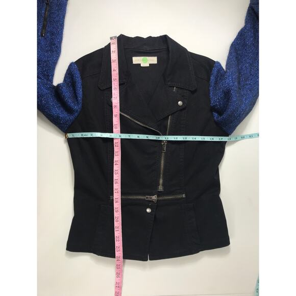 Stella McCartney Black Denim Mixed Blue Wool Sleeves Zip Jacket 44/ Medium - Picture 8 of 11